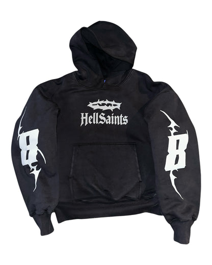 "DARK HORSE" Cropped Black Hoodie 450GSM | HELLSAINTS